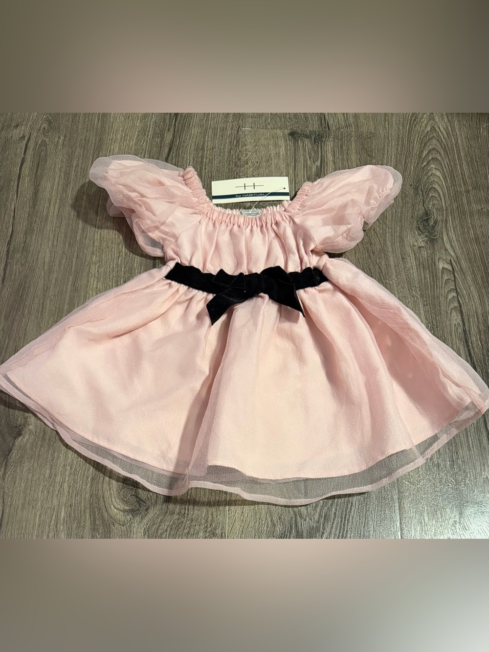 Habitual Pink Tulle Dress with Black Velvet Bow 18m Baby Toddler Girl